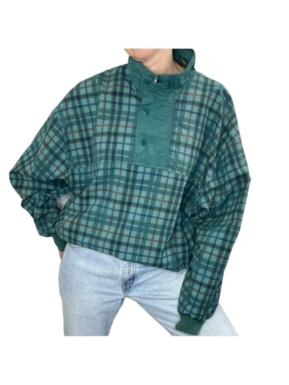 Vintage Lyle & Scott teal plaid 1/4 zip pull over jacket L